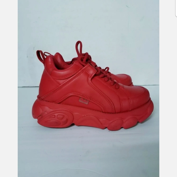 SOLD Buffalo Size 7.5 Corin Chunky Platform Sneakers Red Disruptors Thick Sole - Picture 5 of 9